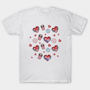 Hearts and Coffee in a paper cup T-Shirt